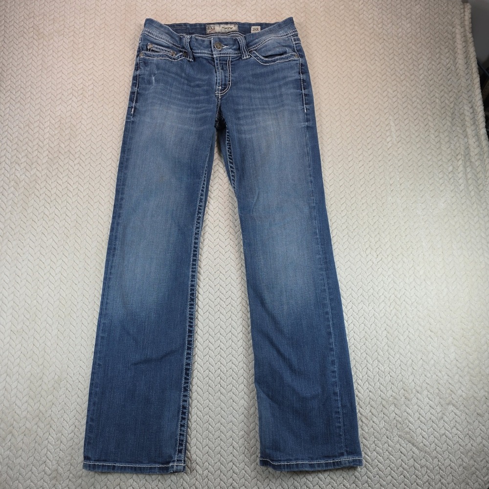 BKE Harper Bootcut Jeans Womens 28R Medium Wash Contrast Stitch Low Rise Denim